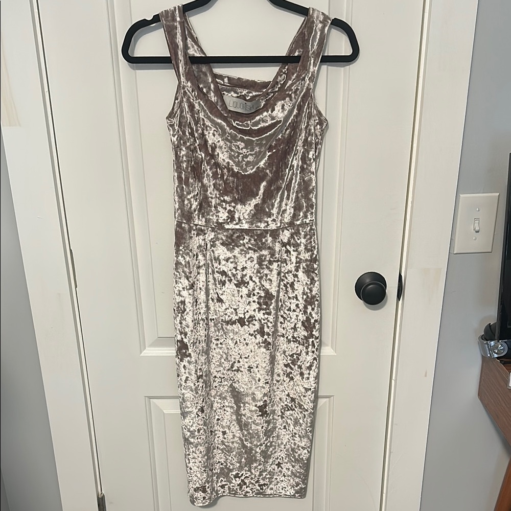 Crushed Velvet Midi Dress with Cowl Neck